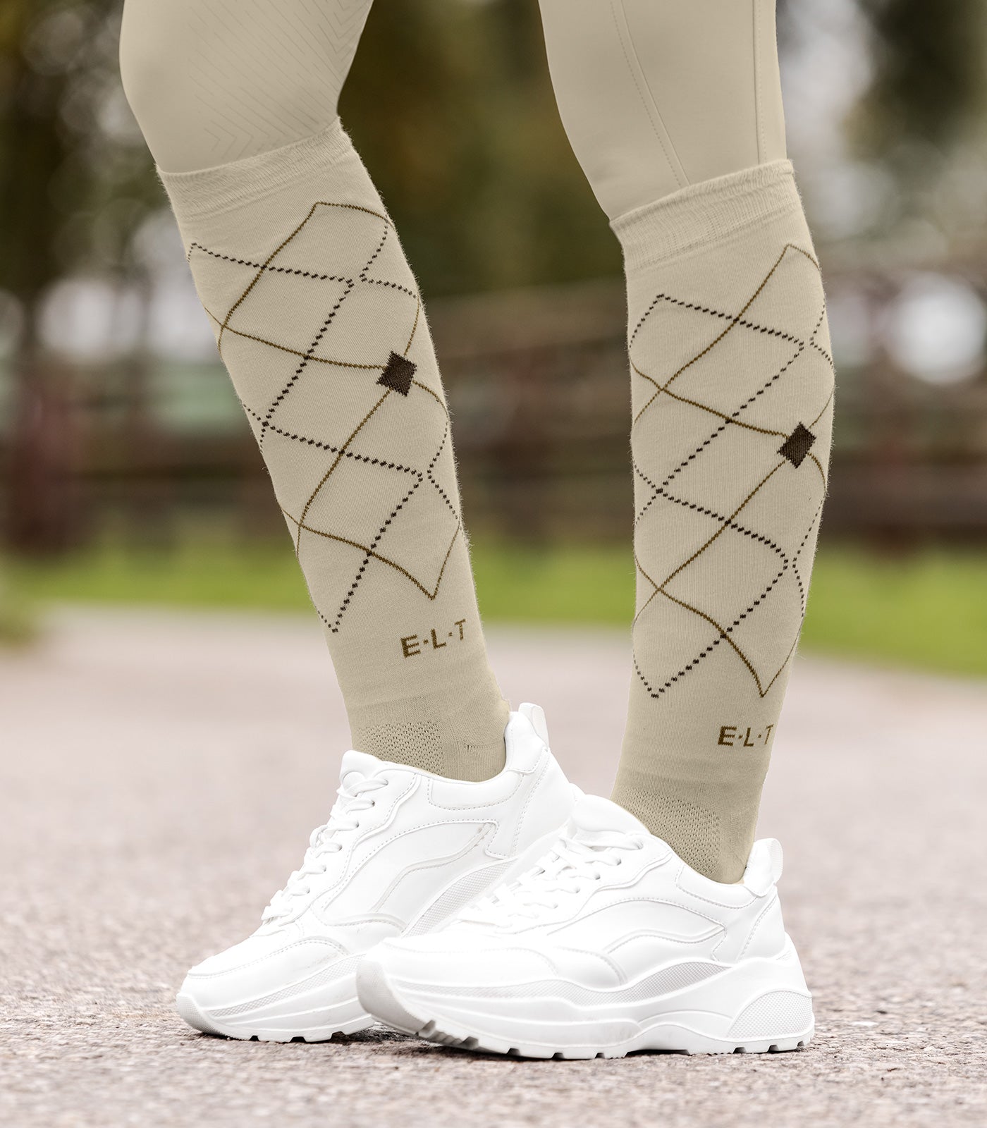 ELT Argyle Riding Socks - Beige Grå 6