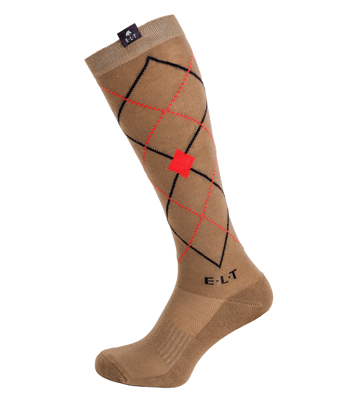 ELT Argyle Riding Socks - Cappuccino/Flamered 5