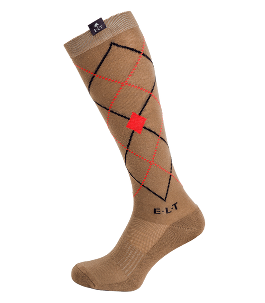 ELT Argyle Riding Socks - Cappuccino/Flamered 5