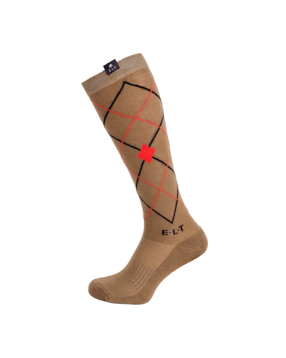 ELT Argyle Riding Socks - Cappuccino/Flamered