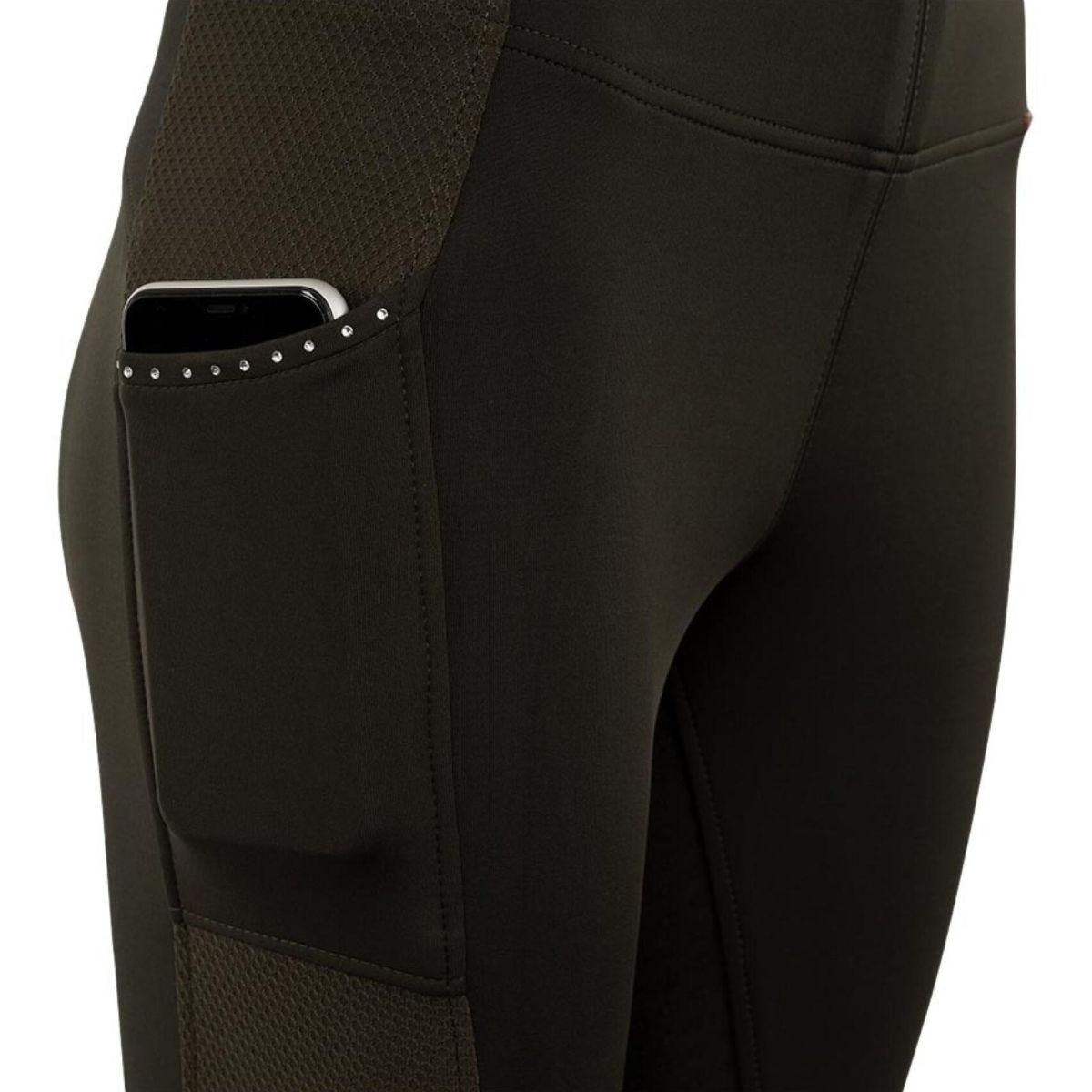 Premiere Bellflower junior silikone ridetights, army grøn. Str 164