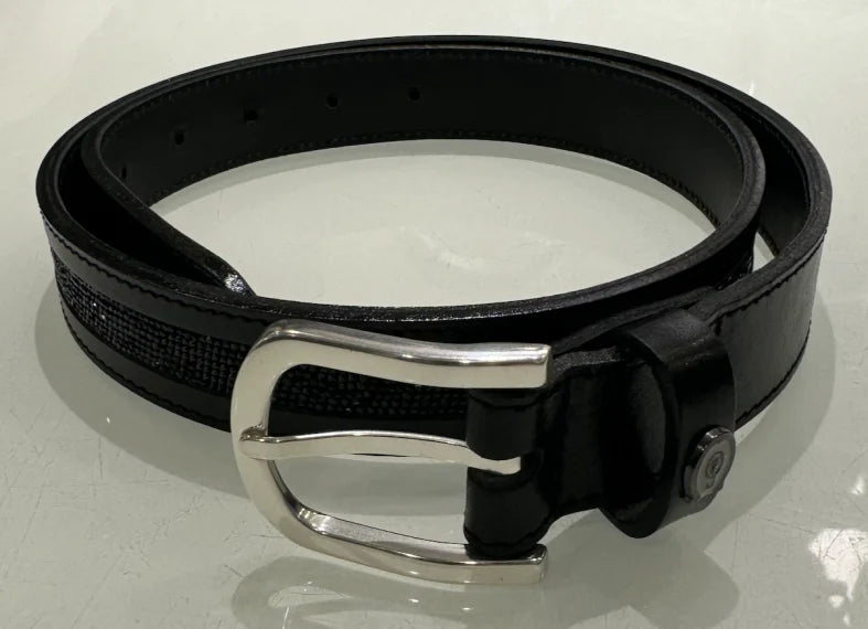 OS læderbælte med sort Swarovski sten Str.85