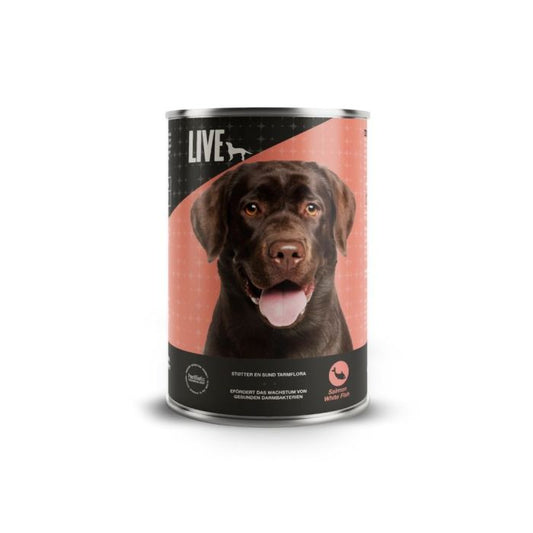 LIVE Dog Vådfoder Laks/Hvidfisk 395g dåse